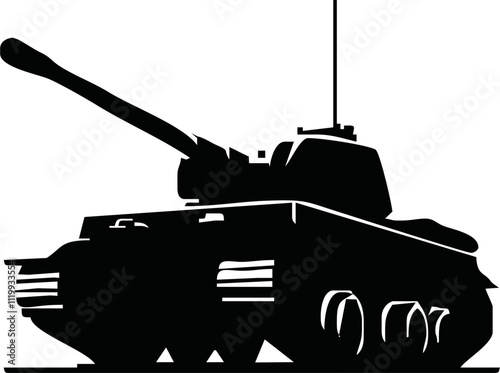 Tank isolated on white background. Vector Military machine. Tank logotype. Black and white tank icon. photo