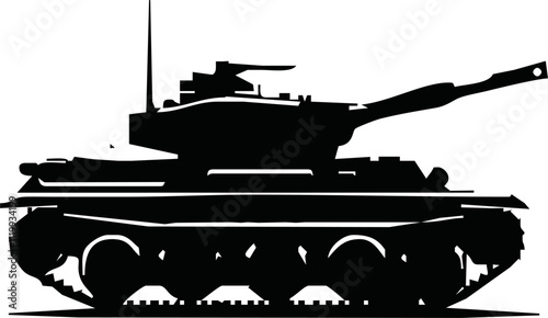 Tank isolated on white background. Vector Military machine. Tank logotype. Black and white tank icon.