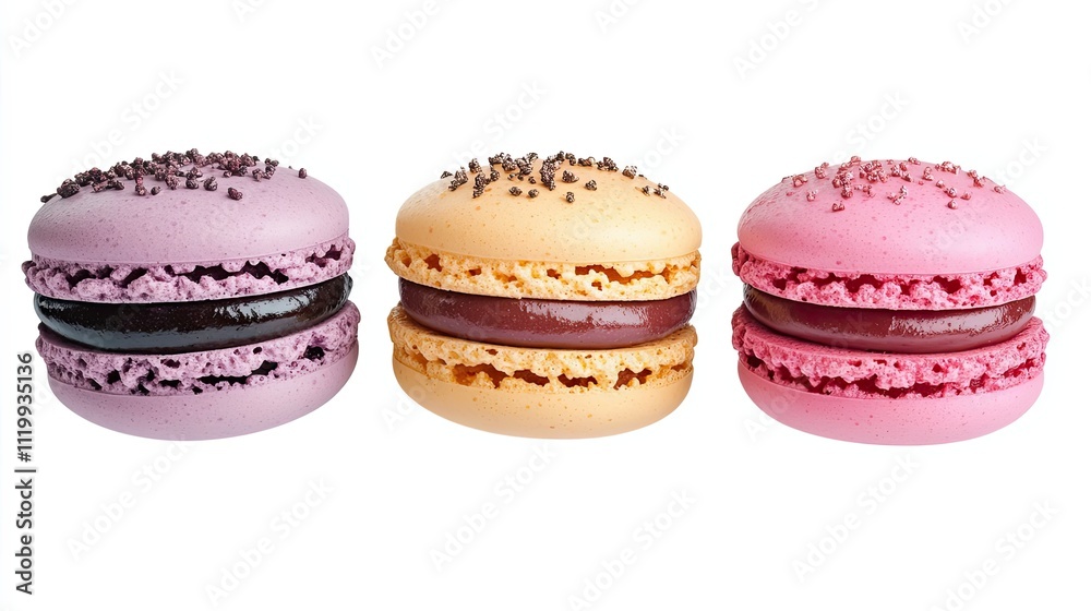 Three Delicious Macarons With Chocolate Filling Three Delicious Macarons With Chocolate Filling