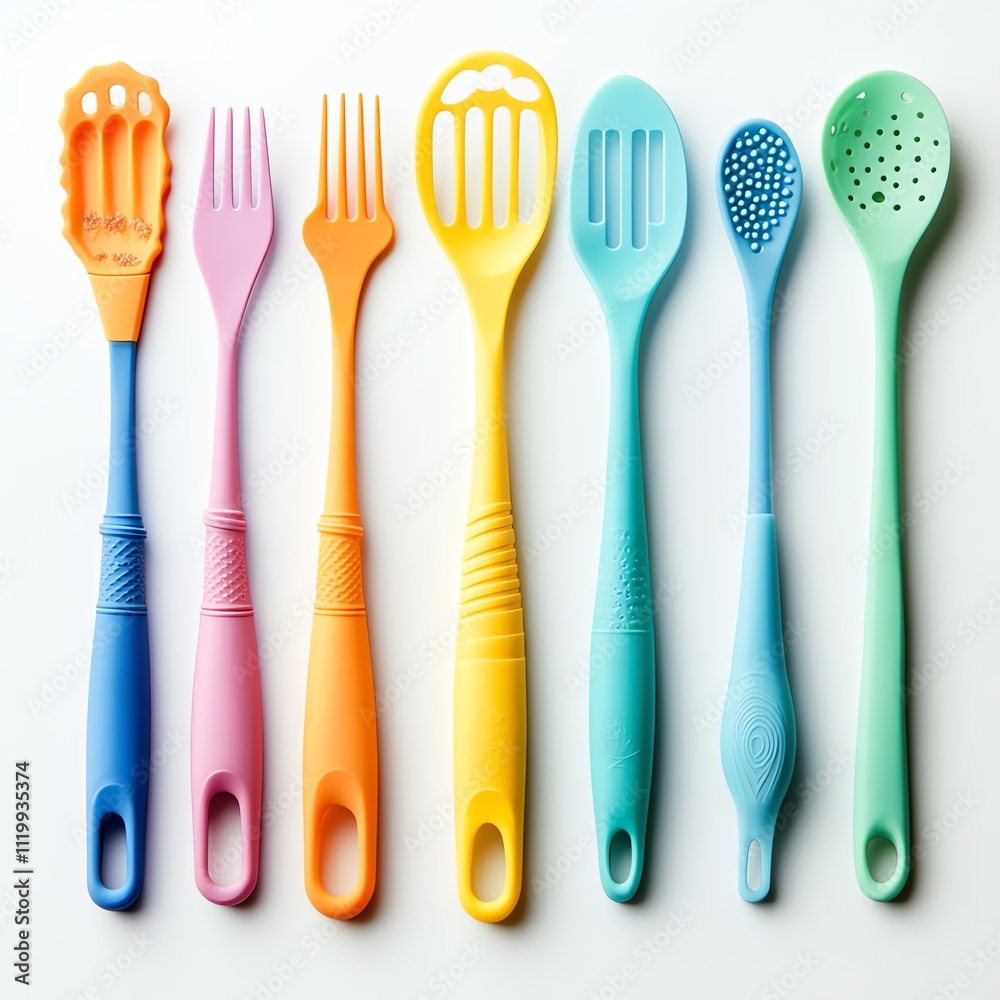 A Set of Colorful Baking Tools on a White Background