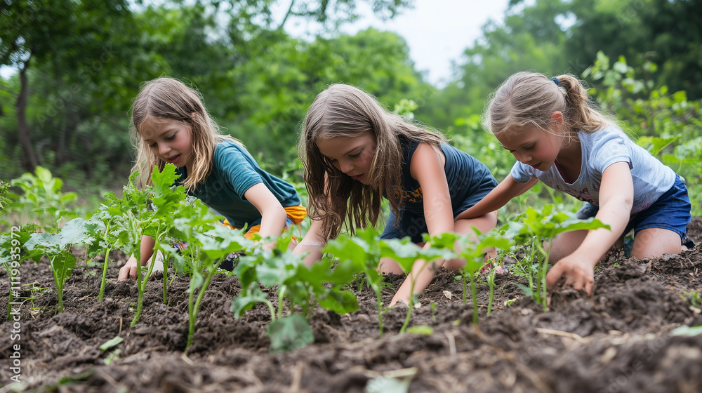 group of student are seedlings in the garden group of student are seedlings in the garden