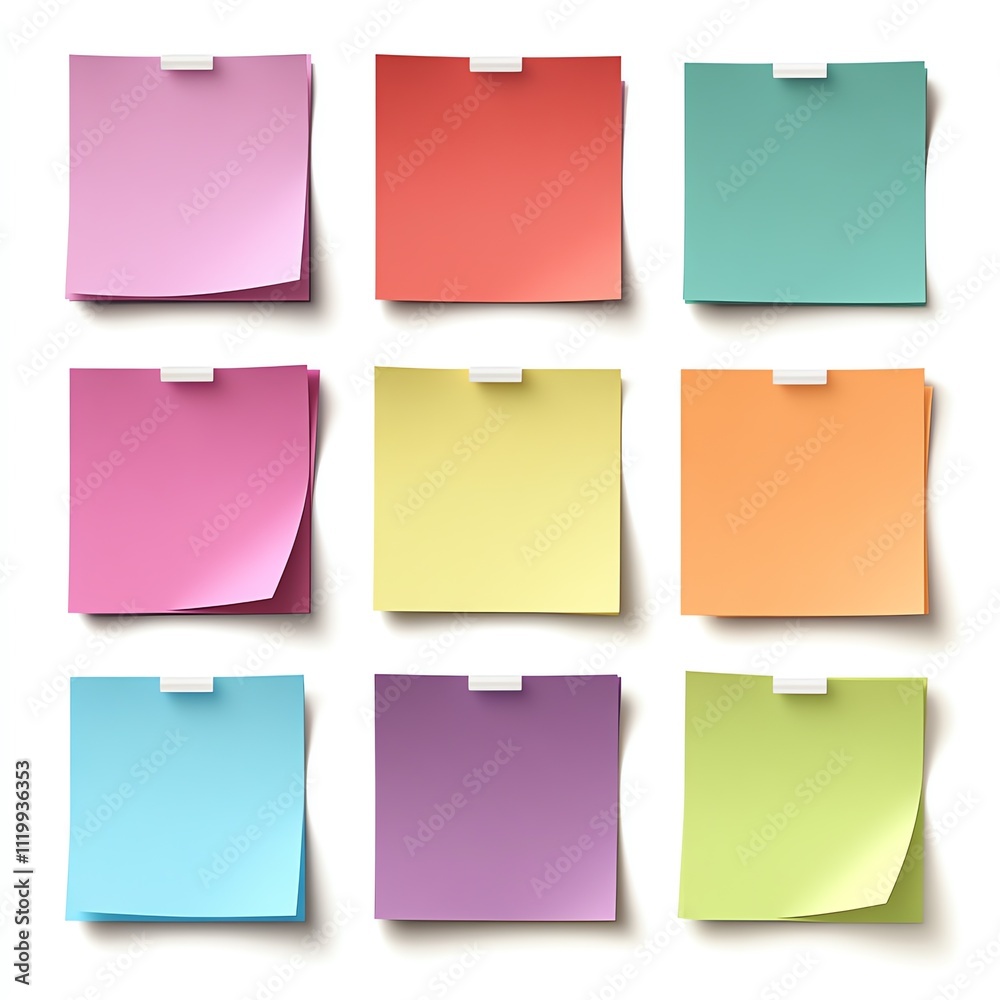 A Set of Colorful Sticky Notes on a White Background A Set of Colorful Sticky Notes on a White Background
