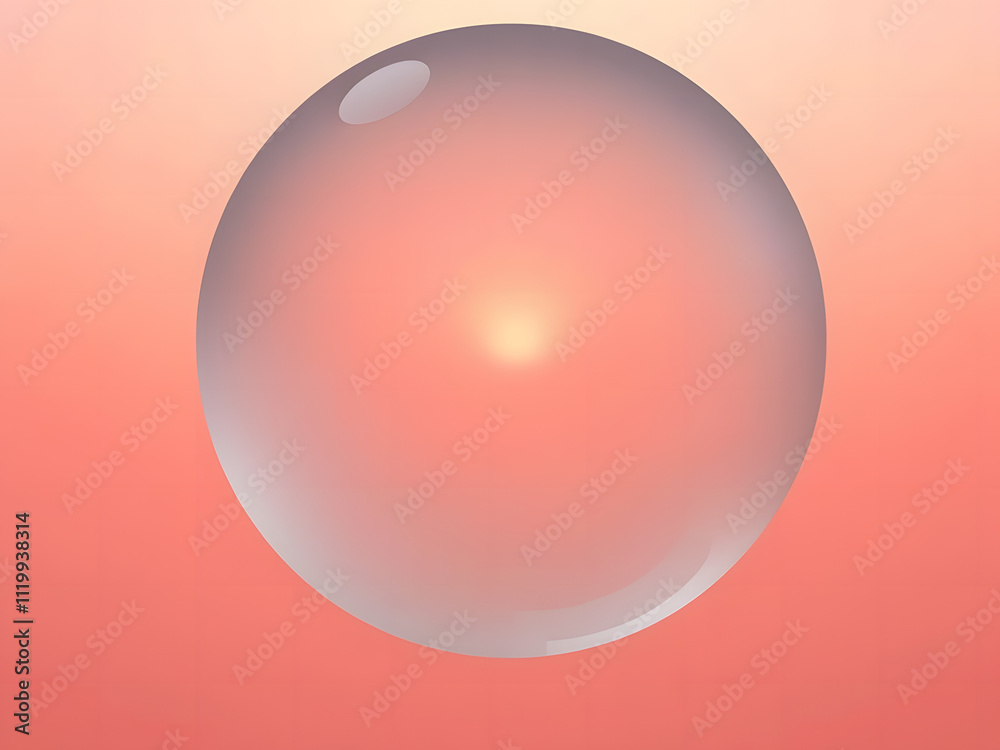 Smooth frosted glass circle with glowing highlights, over a warm gradient of peach and coral ( Smooth frosted glass circle with glowing highlights, over a warm gradient of peach and coral (