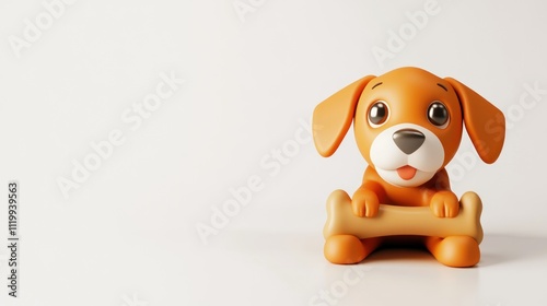 A cute cartoon dog holding a bone, designed for playful and friendly themes. photo