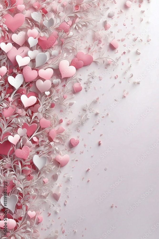 Soft Pink and Silver Background with Small Elegant Hearts, Creating a Romantic Atmosphere Soft Pink and Silver Background with Small Elegant Hearts, Creating a Romantic Atmosphere