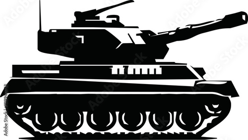 Tank isolated on white background. Vector Military machine. Tank logotype. Black and white tank icon.
