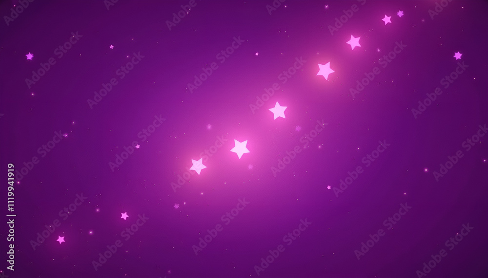 Fototapeta premium Glittering pink stars and sparkles on a vibrant purple background, creating a magical atmosphere.