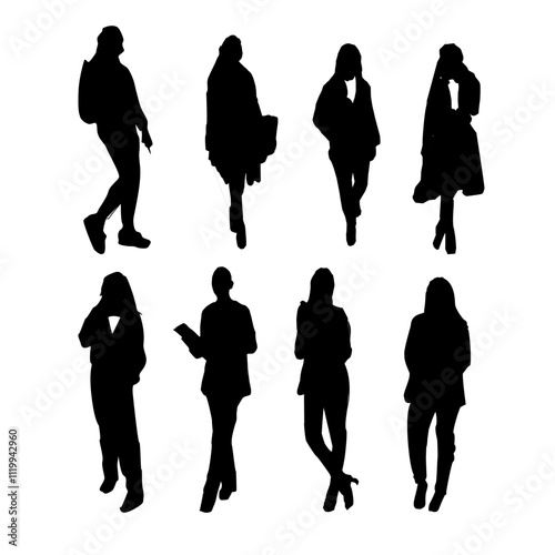 silhouettes of women, Corporate set, official women silhouette group, businesswoman silhoutte