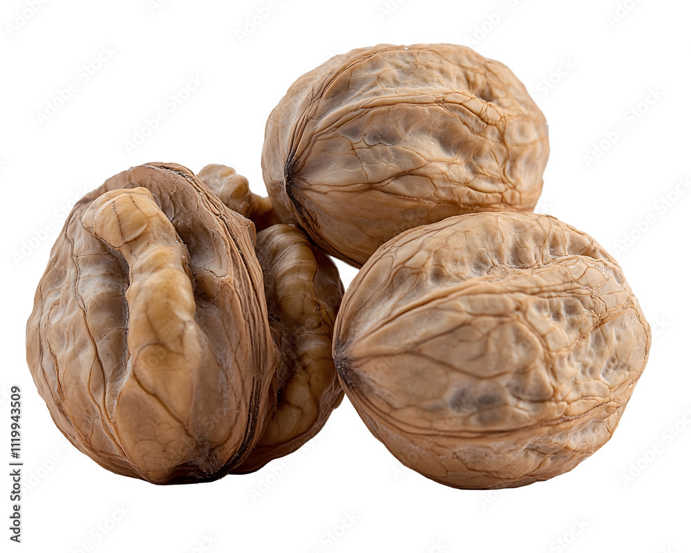 a group of walnuts on a white background a group of walnuts on a white background