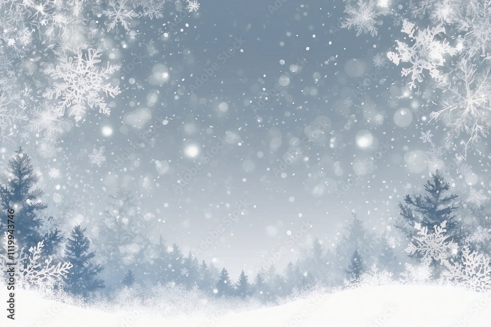 Silver-White Christmas Background with Snowflakes Creating an Atmosphere of Magic Silver-White Christmas Background with Snowflakes Creating an Atmosphere of Magic