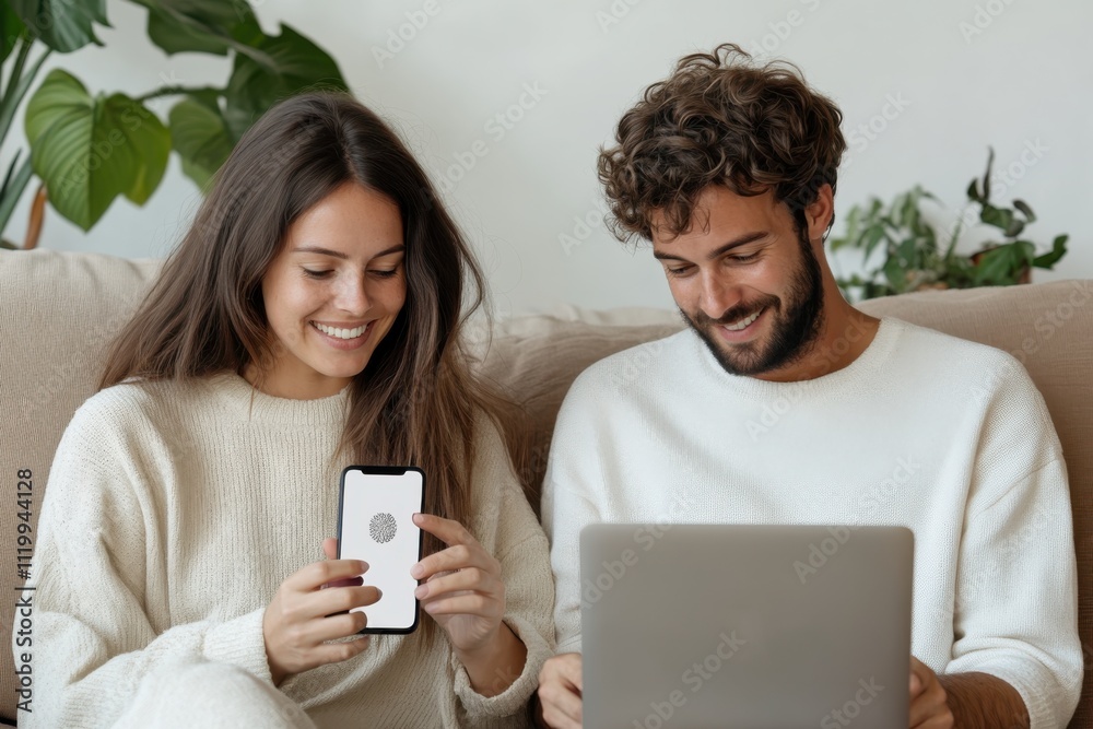 A young couple engaged with their devices at home portrays modern relationships shaped by technology, emphasizing connection and shared experiences. A young couple engaged with their devices at home portrays modern relationships shaped by technology, emphasizing connection and shared experiences.