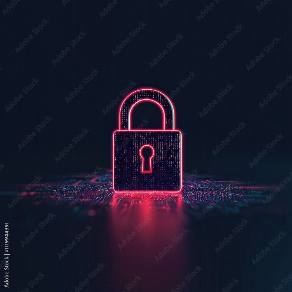 Fototapeta premium Illuminated digital lock with keyhole surrounded by flowing binary code cybersecurity concept futuristic technology environment abstract viewpoint