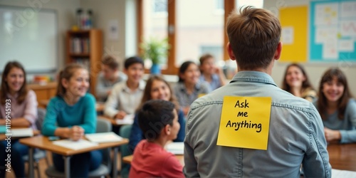 Classroom scene with a boy wearing a 