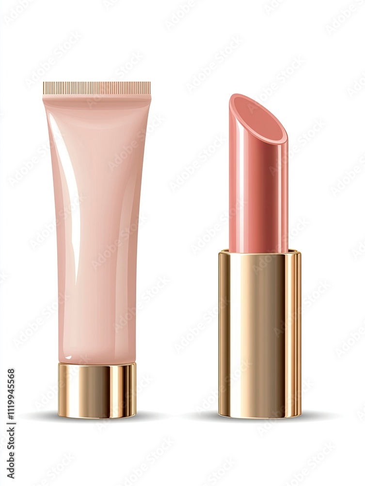 Empty mockup of lip balm tube packaging container, 3d realistic illustration isolated on white background. Open and closed hygienic lipstick or moisturizer tube. Luxury and elegance. Empty mockup of lip balm tube packaging container, 3d realistic illustration isolated on white background. Open and closed hygienic lipstick or moisturizer tube. Luxury and elegance.
