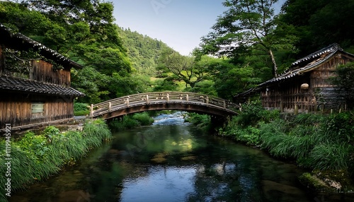 Serene bridge over a tranquil stream in nature.