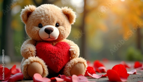 Adorable Teddy Bear with Red Heart