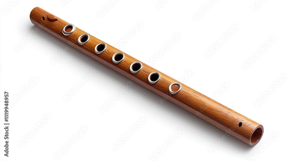 Wooden flute with six finger holes isolated on white background. Wooden flute with six finger holes isolated on white background.