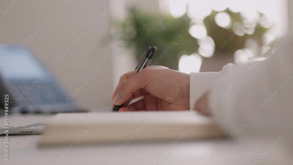 Büroangestelter schreibt etwas in sein Notizbuch