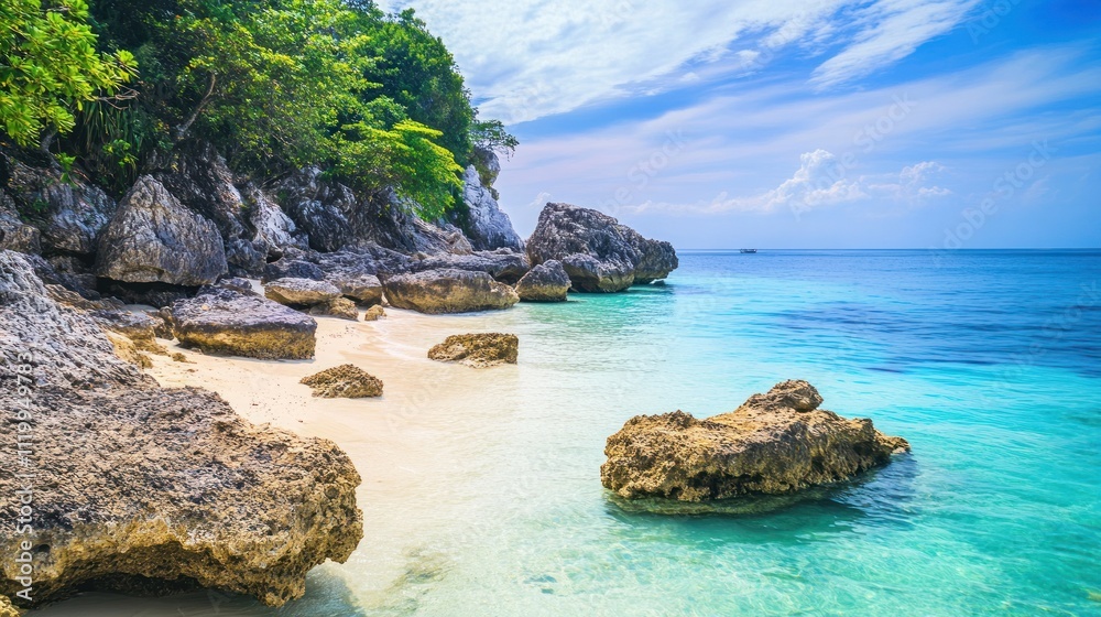 Fototapeta premium Serene Tropical Beach Paradise: Idyllic Island Escape