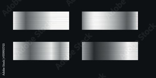 Set of realistic metal silver texture. Metallic shiny effect for graphic design. Template for premium design. Vector illustration