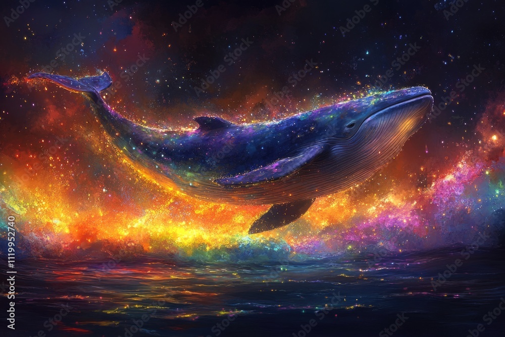 Fototapeta premium Majestic cosmic whale swimming in colorful galaxy