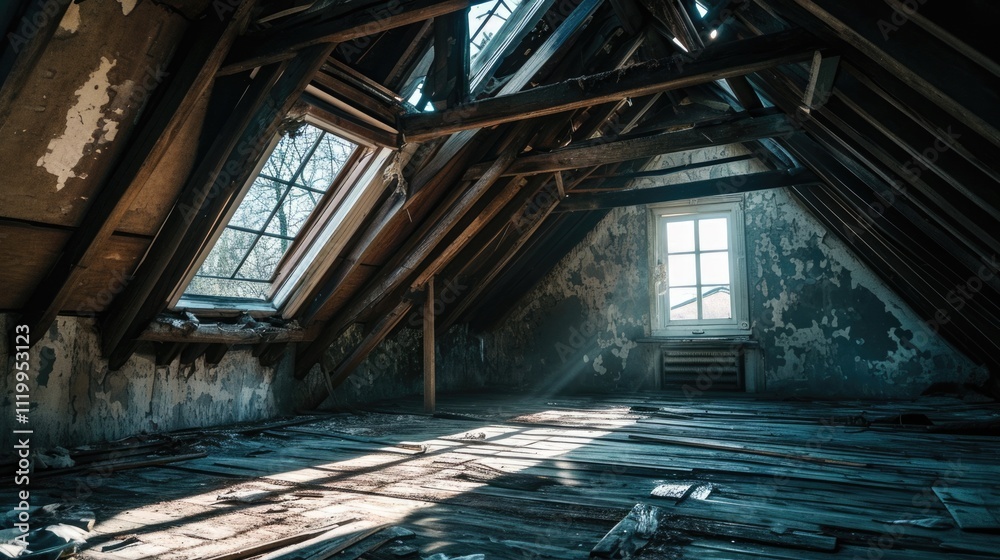 Obraz premium Abandoned Attic: A Haunting Look Into a Vintage, Dusty Space