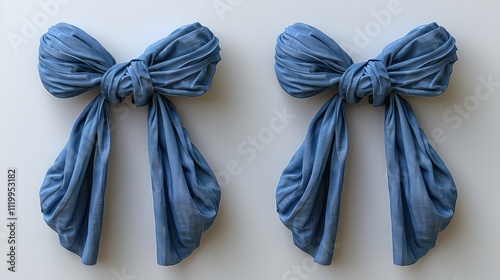 Elegant Blue Fabric Bows, Draped Silk, Textured Design, Pair, Decor, Style, Fashion, Artwork photo