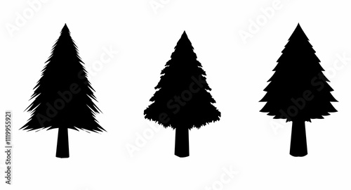 Set of fir tree silhouettes with minimalist design. Perfect for winter designs, Christmas or other graphic projects.