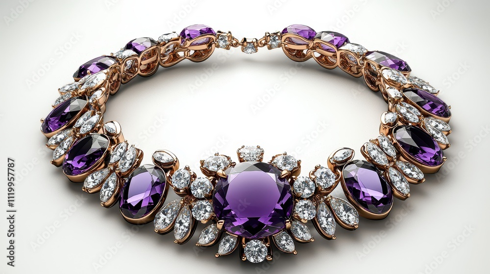 Obraz premium Large Amethyst Choker Necklace with Diamond Accents for Elegant Style