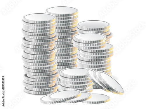 Stacked Silver Coins with Glossy Highlights