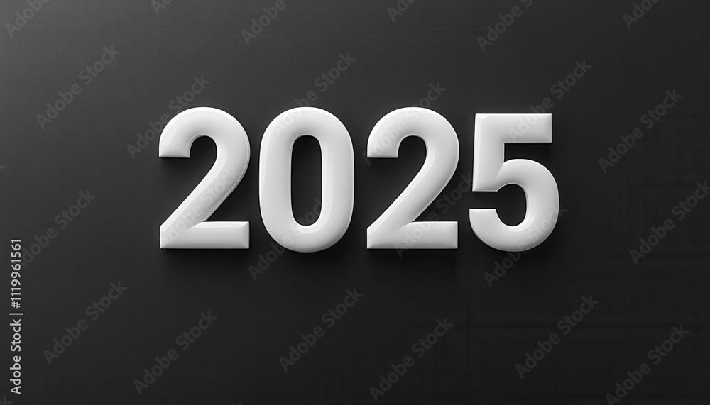 White Numbers Two Thousand Twenty Five on Black Background White Numbers Two Thousand Twenty Five on Black Background