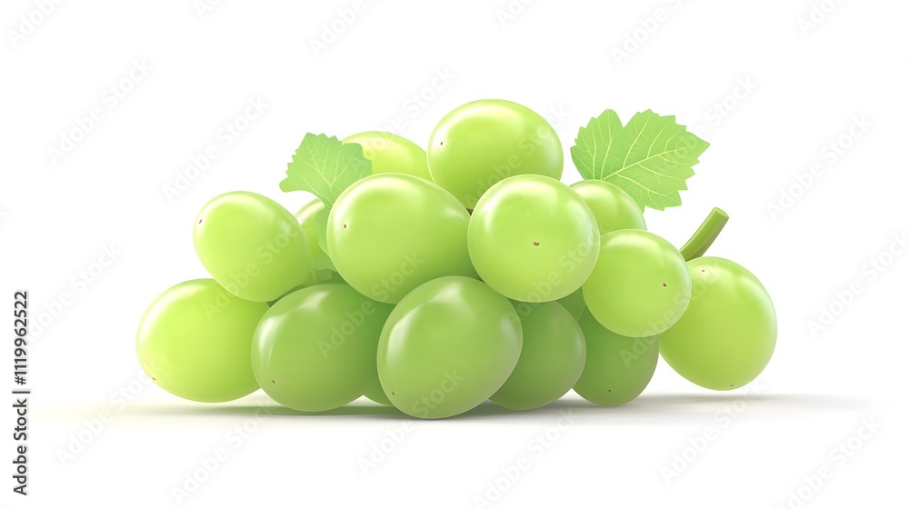 3D Green grapes icon on a white background 3D Green grapes icon on a white background