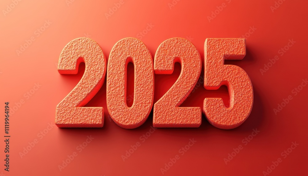 Red textured numerals display the year two thousand twenty five
