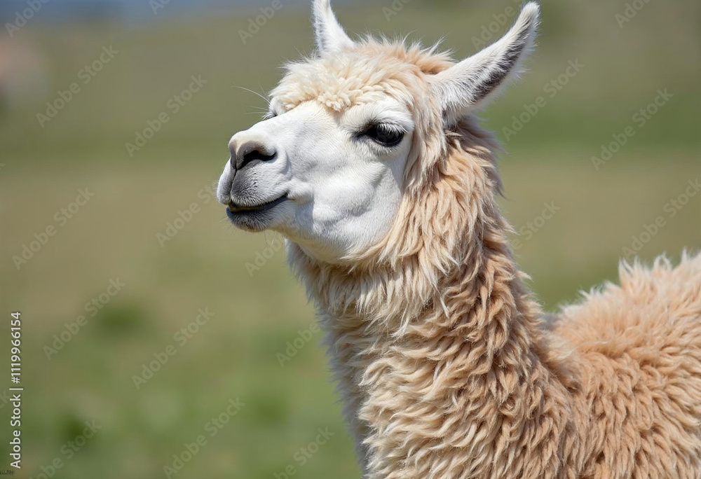 Obraz premium fluffy alpaca llama with a soft, light colored fleece.