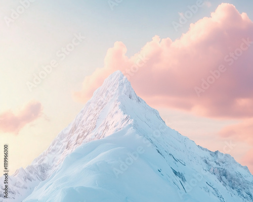 Obraz na płótnie Snowy mountain peak with a pink coloured cloud right above at sunrise. w salonie