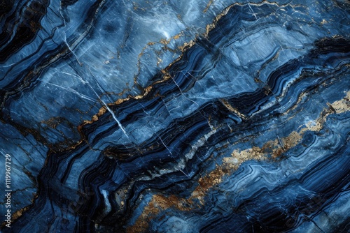 Blue Dark Marble Texture: Abstract Grunge Background with Striped Stone Pattern