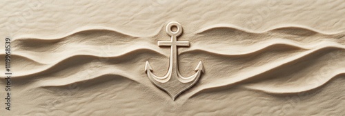 A textured design featuring an anchor surrounded by flowing waves, symbolizing maritime themes. photo