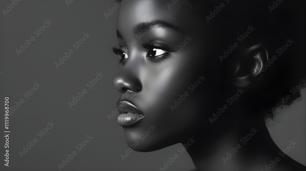 Fototapeta premium Female head silhouette woman profile beautiful makeup black and white colors bold illustration