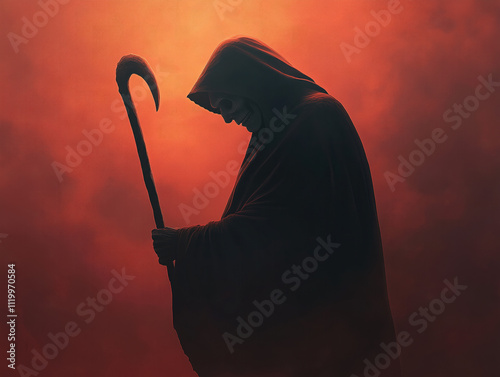 Chilling Grim Reaper Portrait - Captivating Digital Art for a Halloween Poster, Evoking the Eerie Spirit of the Season to Create a Spooky Atmosphere for Your Celebrations!