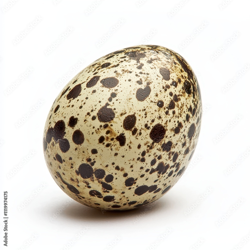 Close-Up of a Speckled Bird Egg with Cream Shell and Dark Spots Isolated on a White Background Minimalist and Elegant Nature Design Close-Up of a Speckled Bird Egg with Cream Shell and Dark Spots Isolated on a White Background Minimalist and Elegant Nature Design