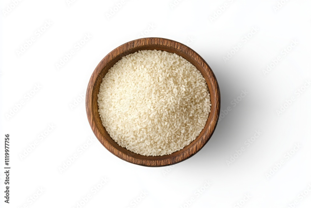 Bowl filled with white rice on plain surface ready for culinary use or healthy meal preparation Bowl filled with white rice on plain surface ready for culinary use or healthy meal preparation