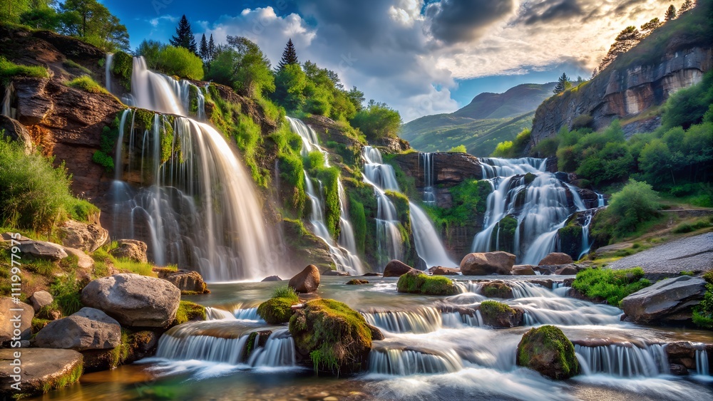 Fototapeta premium Cascading Splendor in the Rocky Mountains