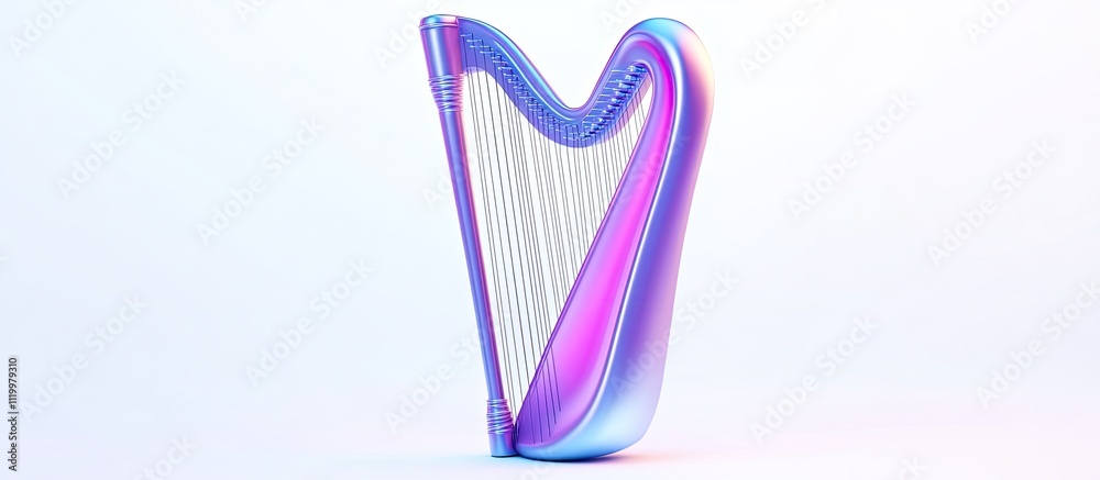 Iridescent harp in vibrant purple and blue hues against a white background. Iridescent harp in vibrant purple and blue hues against a white background.