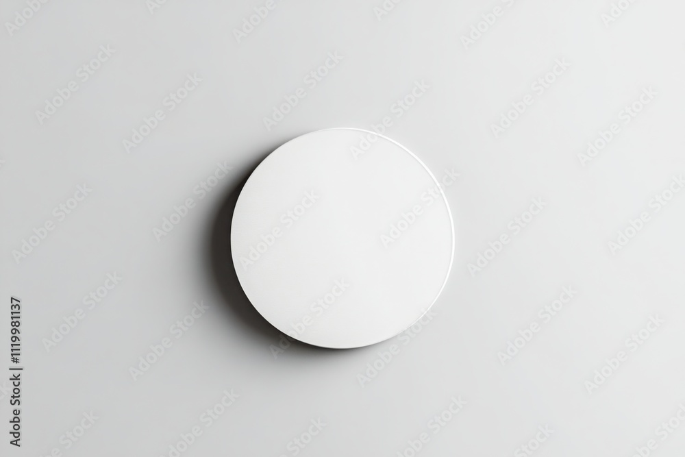 Minimalist round white badge on grey background showcasing modern design aesthetics Minimalist round white badge on grey background showcasing modern design aesthetics