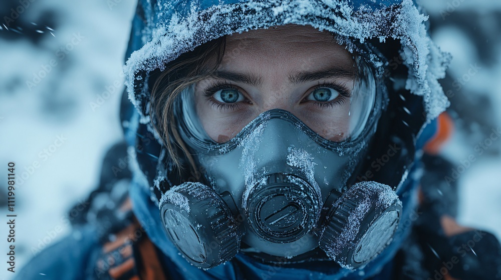 Close-Up of a Man in Cold Weather Gear