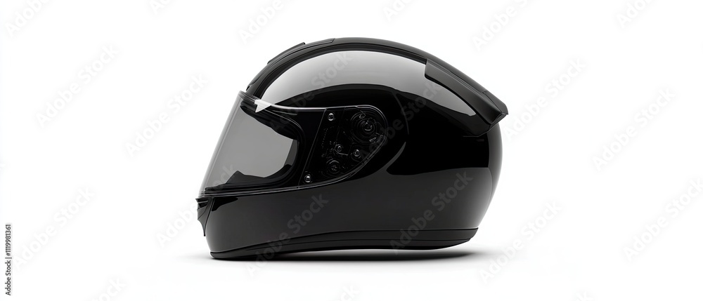 Fototapeta premium Black motorcycle helmet, side view, glossy finish.
