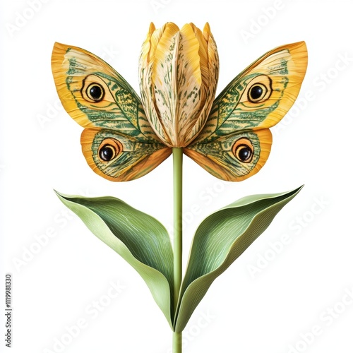 Une fleur fantaisiste aux ailes de papillon, mêlant nature et fantaisie.
