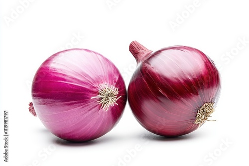 Fresh Red Onions on White Background Showcasing Vibrant Color, Texture, and Culinary Appeal