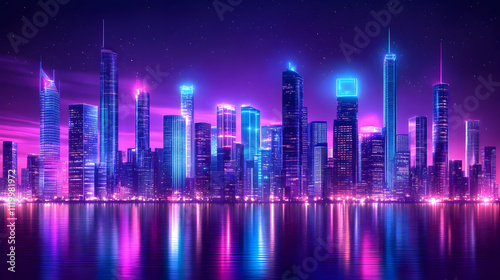 Neon Cityscape at Night 3D Illustration