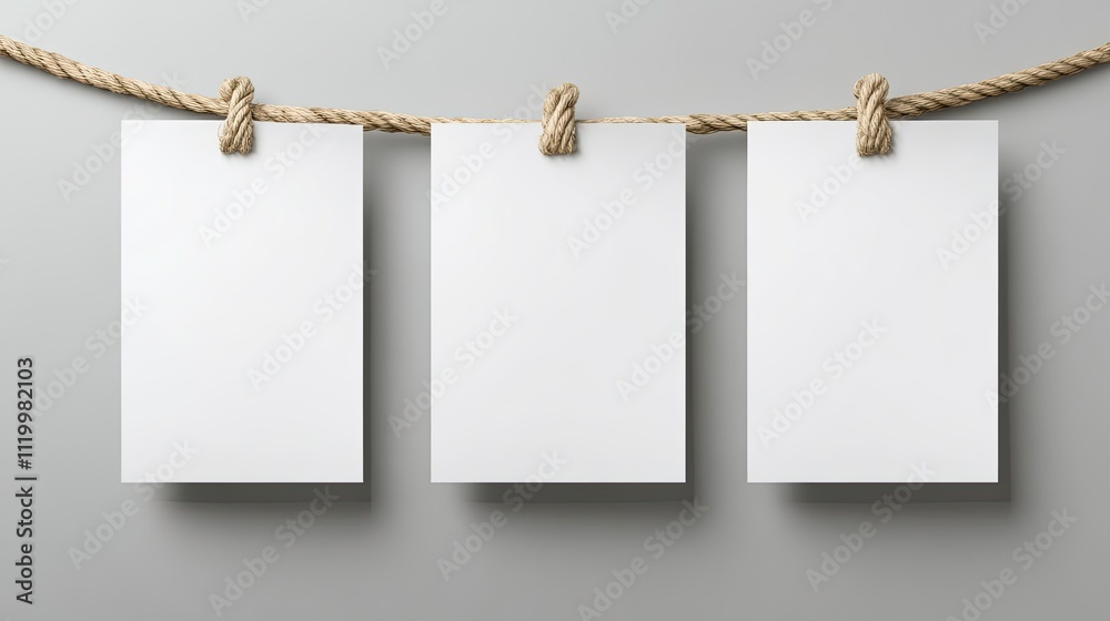 Three blank cards hanging on a rope. (2) Three blank cards hanging on a rope. (2)